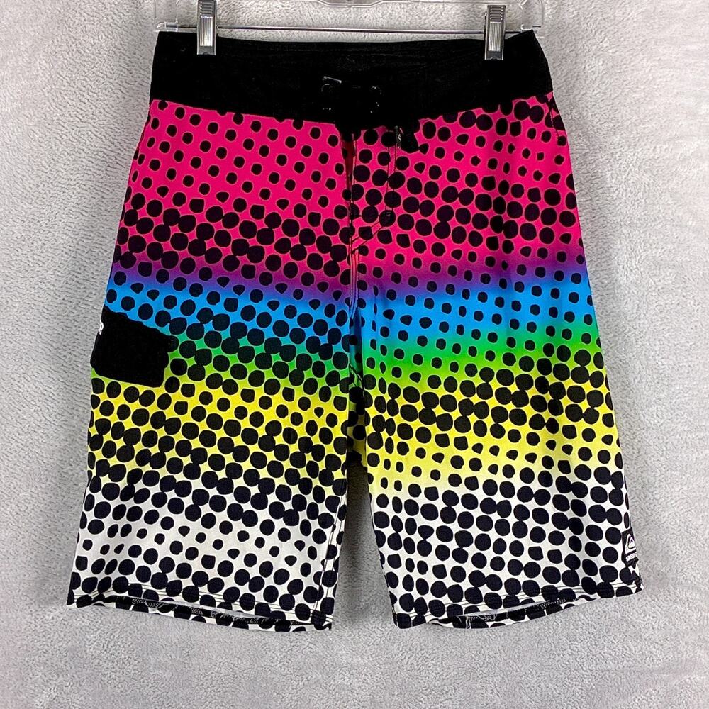 VTG Quiksilver Board Shorts Mens 28 Multicolor Polka Dot Surf Skate Beach Y2K